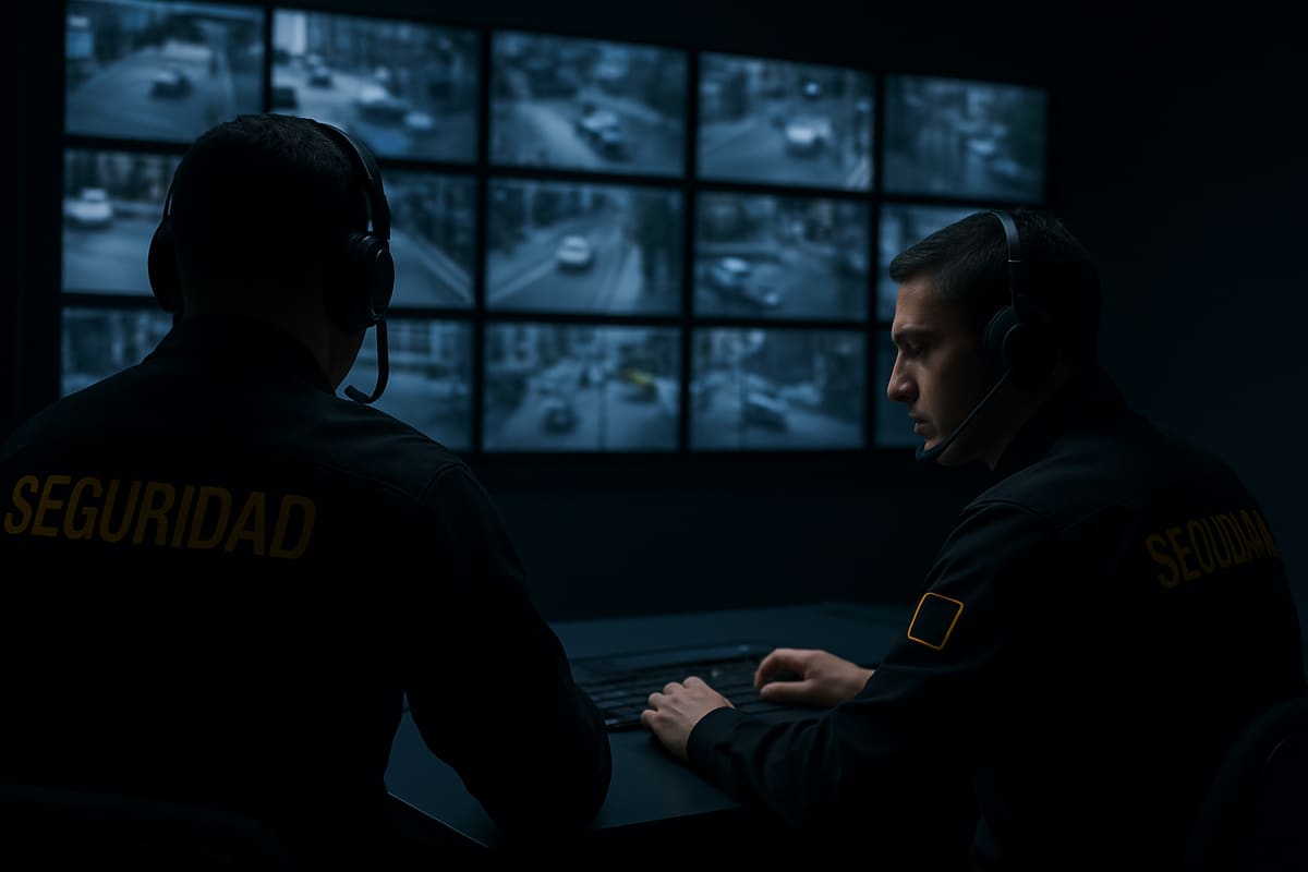 Operadores en una central de monitoreo atendiendo una señal de alarma