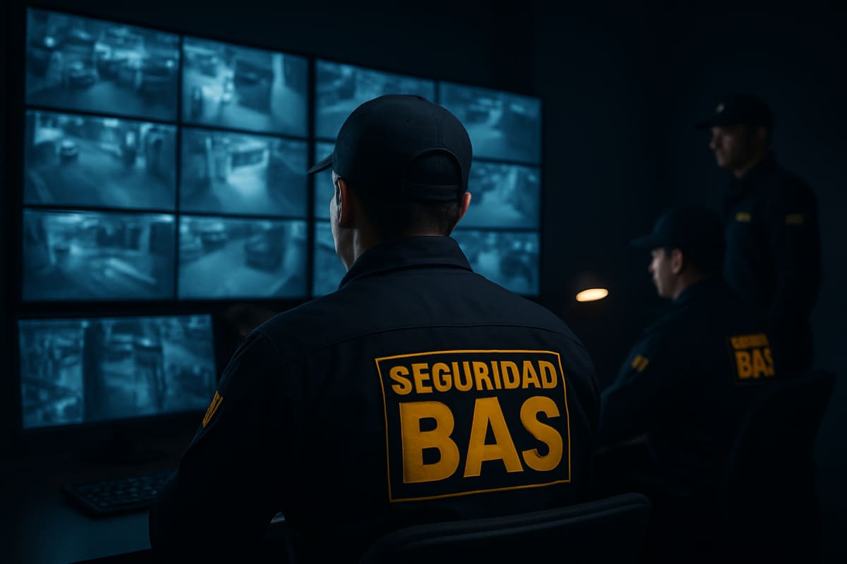 Operadores en una central de monitoreo revisando cámaras de videovigilancia
