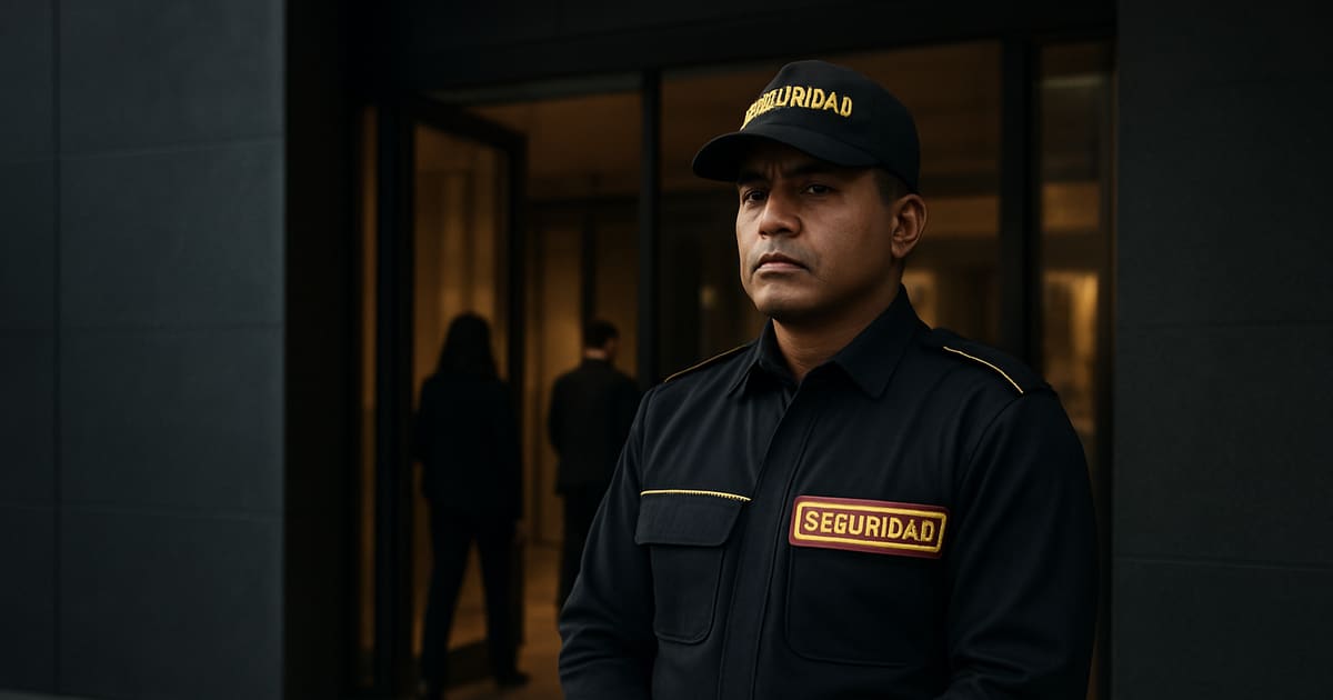 Guardia de seguridad controlando el acceso a un edificio corporativo